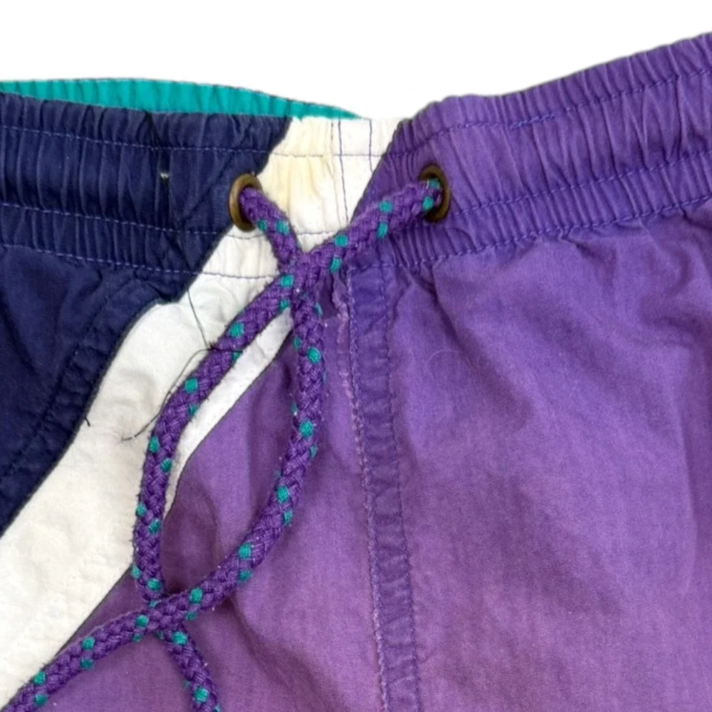 Vintage Pierre Cardin Swim Trunks Mens L Purple Teal Colorblock 80s 90s Retro